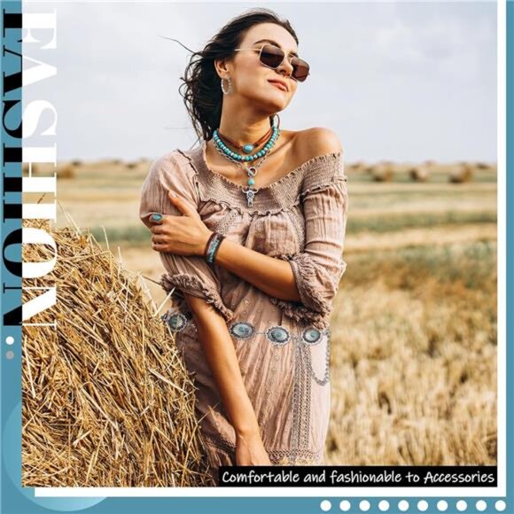 Western Jewelry Set Sofia Boho Turquoise Accessories Set for free-spirited woman - Picture 3 of 8